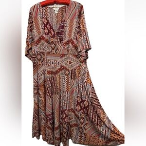 CJ Banks Dress Size 14W Slinky Stretch Liquid Knit Orange Southwest Boho Design